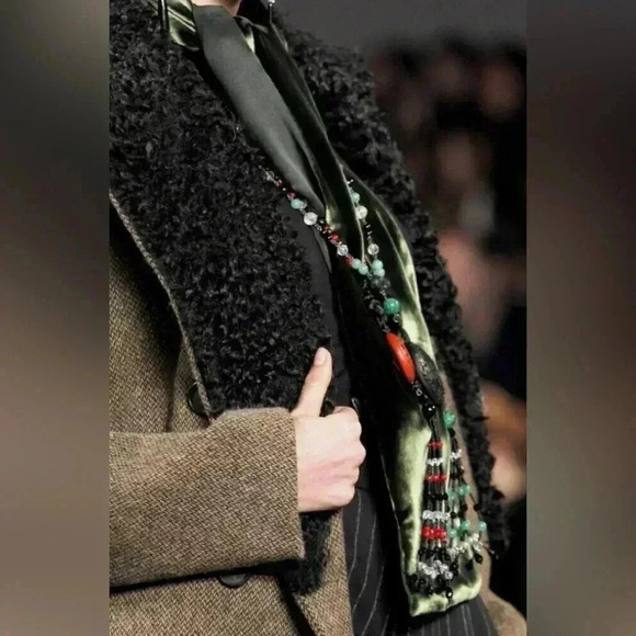 Ralph Lauren Collection Purple Label Wool Coat Shearling Fur Collar Trench Tweed - Picture 2 of 16